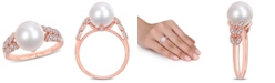 Macy's Freshwater Cultured Pearl (9.5-10mm) and Diamond (1/6 ct. t.w.) Leaf Ring in 10k Rose Gold